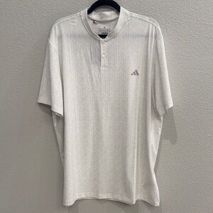 adidas Men’s Light Gray and White Henley Polo Shirt